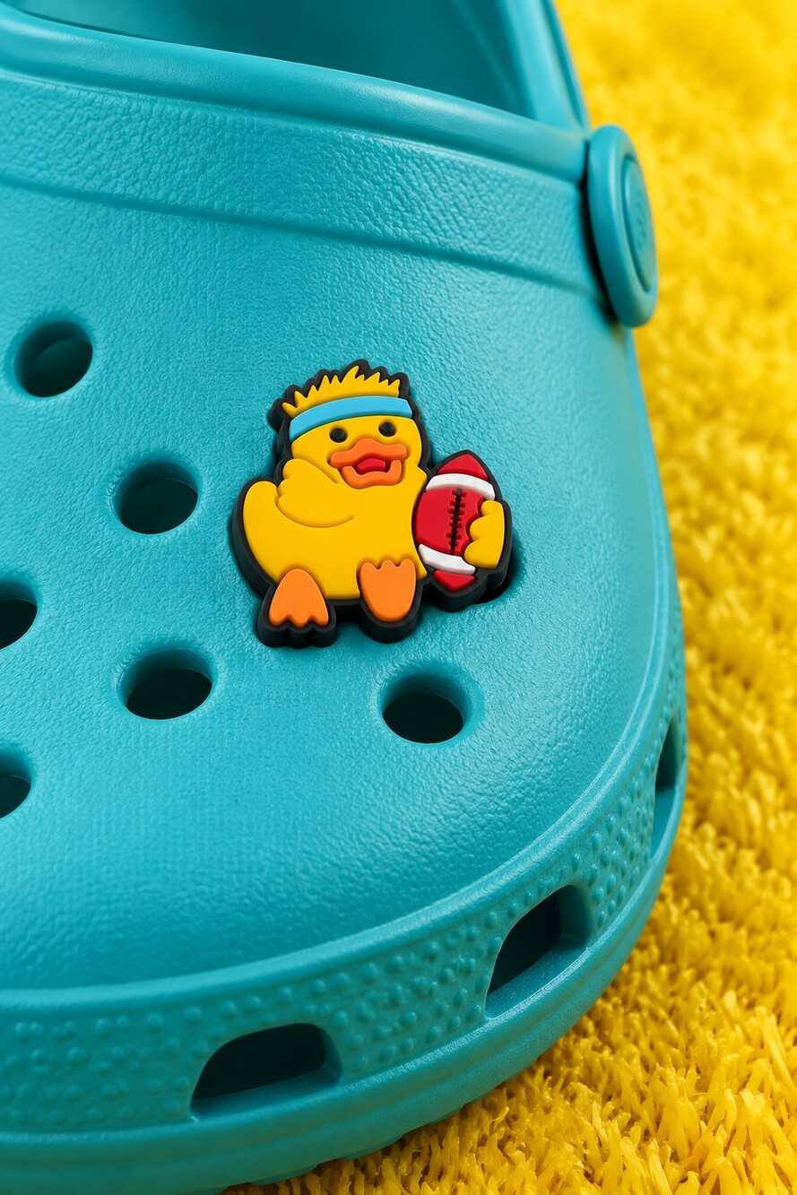 Football Duck Croc Shoe Charm Yellow Sports Player Ball Game Day Jibbitz Style